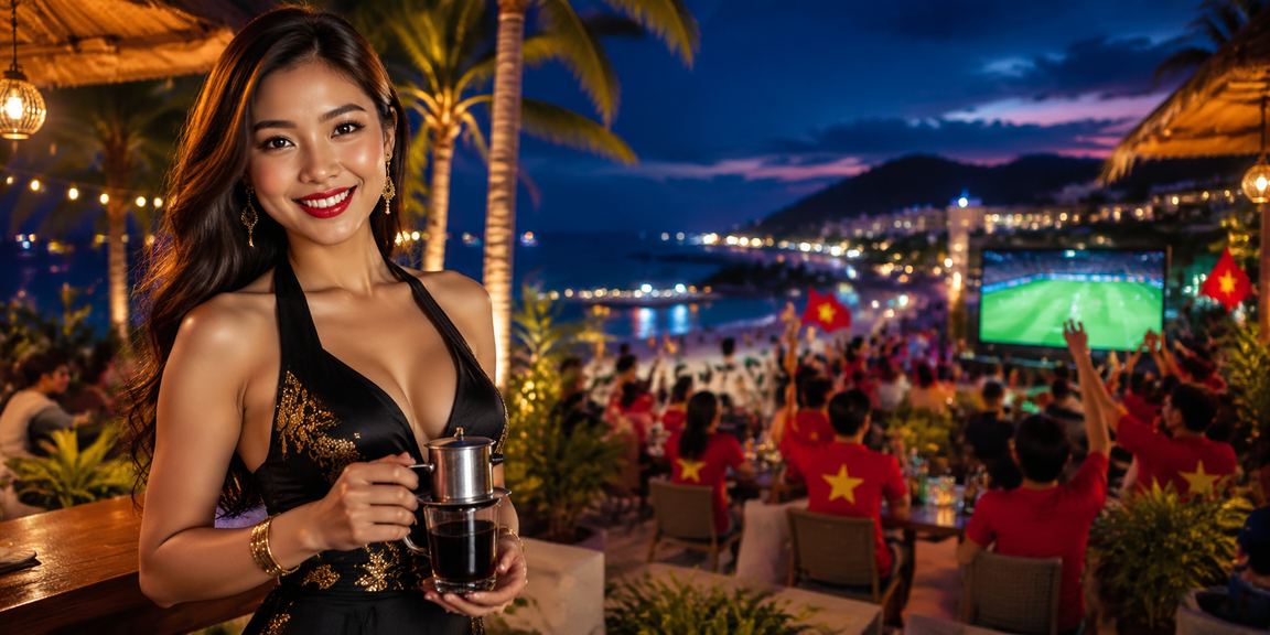 Người dùng tại Phú Quốc thực hiện giao dịch tài chính trên điện thoại khi nhấm cà phê